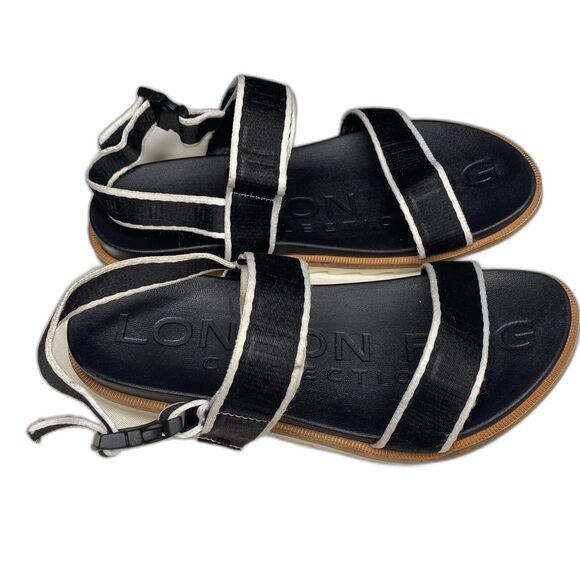 London Fog Sandals Women's Sz 6 Adjustable Ankle Strap Rubber Sole Black White - Picture 1 of 5
